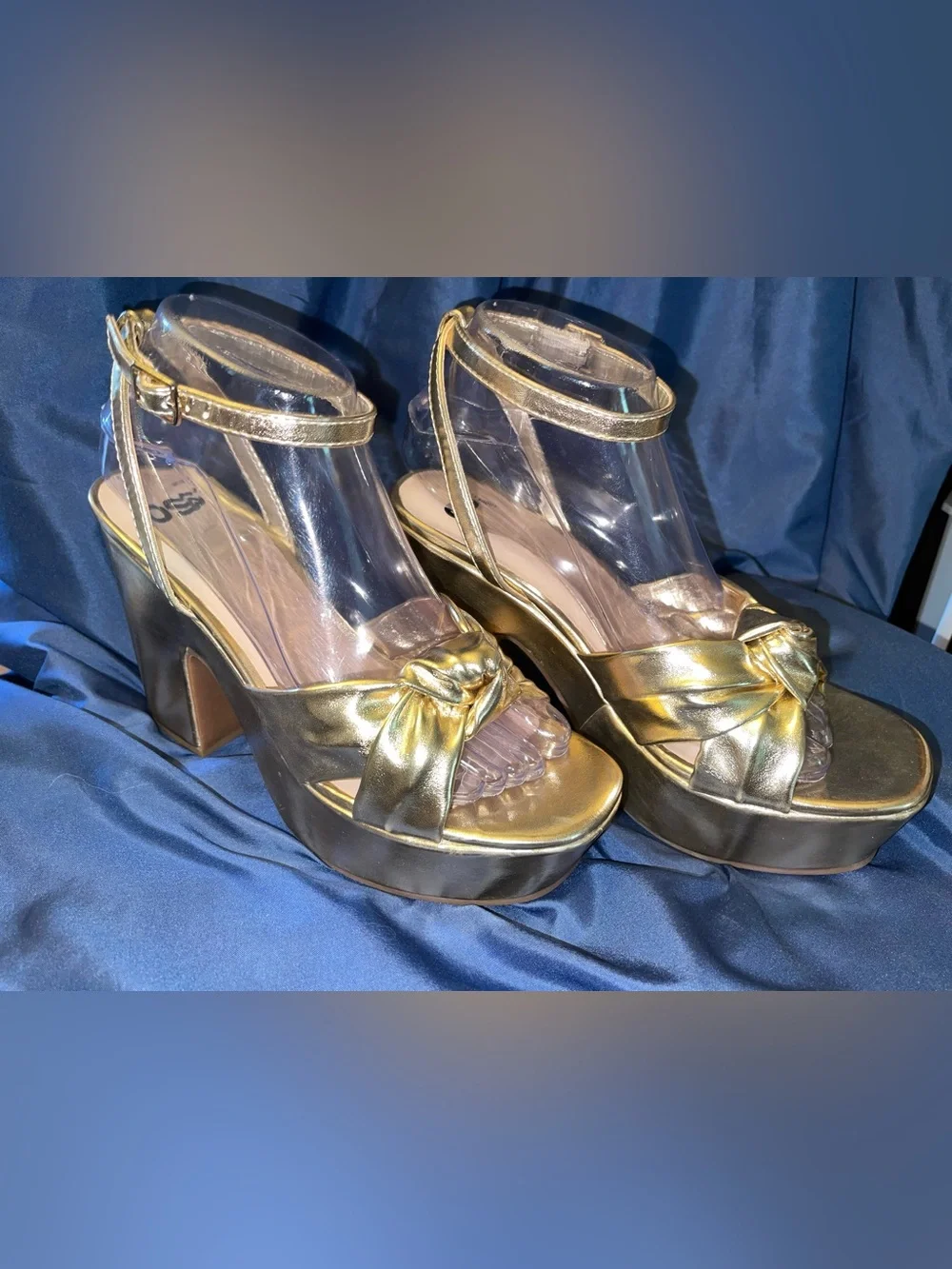 SO - Violeta Metallic Gold Knot Platform Sandals with Ankle Strap